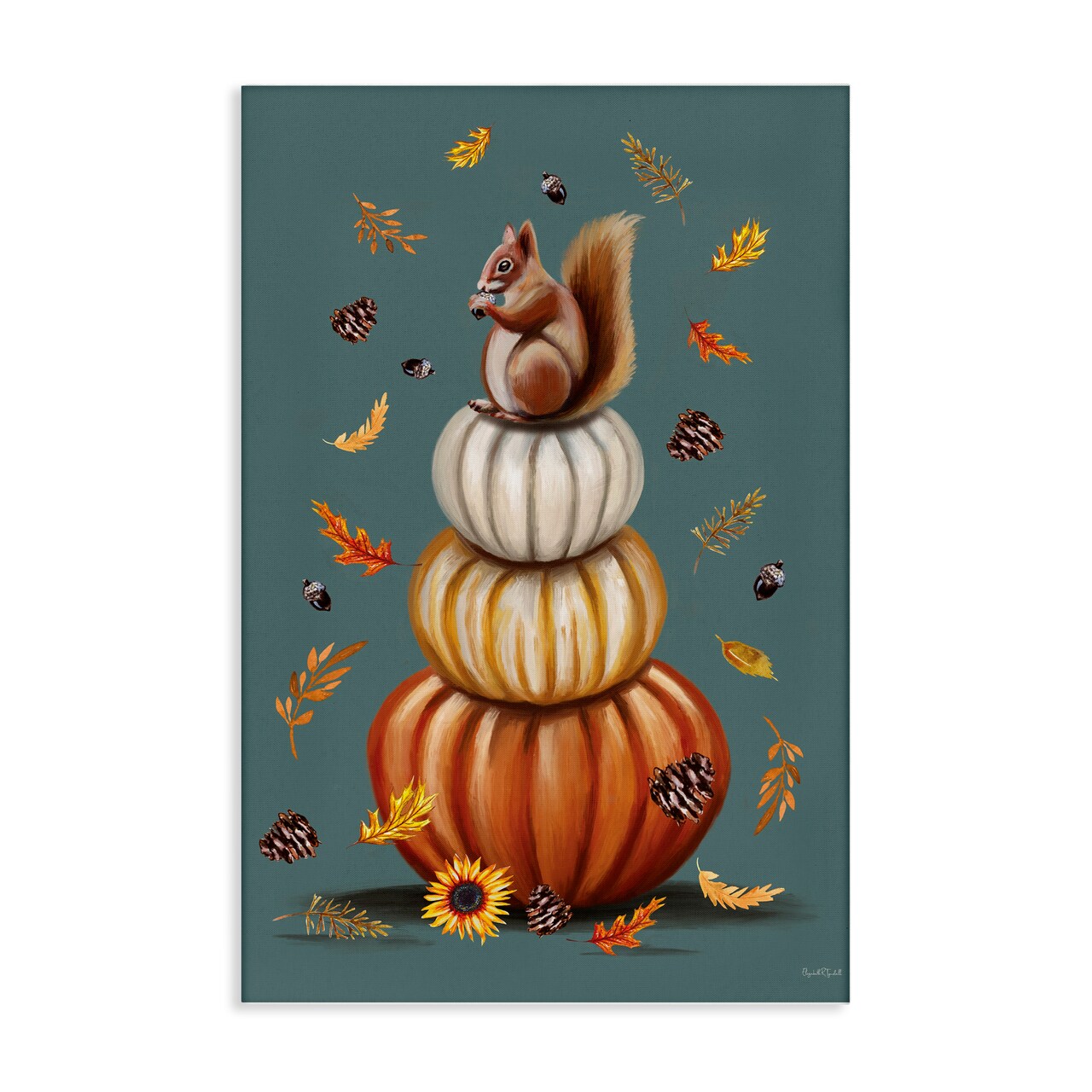 Stupell Industries Squirrel Atop Pumpkin Stack Canvas Design by Elizabeth Tyndall